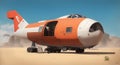 Futuristic cargo space ship, landed on a barren desert planet. Ideal for science fiction, space exploration, and adventure