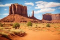 A captivating desert scene featuring a stunning rock formation unfolding against a vast arid landscape, Navajo tribal park Royalty Free Stock Photo