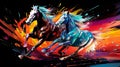 Cosmic Gallop: Dynamic Racing Horses in Neon Speed