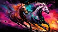 Cosmic Gallop: Dynamic Racing Horses in Neon Speed