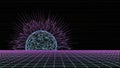 Futuristic Digital Grid with Abstract Sphere and Bursting Lines on Black Background Royalty Free Stock Photo