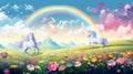 Enchanting Rainbow Unicorns Dancing in Meadow
