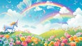 Enchanting Rainbow Unicorns Dancing in Meadow