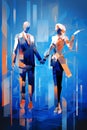 Dynamic Unity: Vibrant Abstract Figures Embracing Love