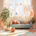Soothing Pastel Geometric Patterns in Minimalist Living Room Royalty Free Stock Photo