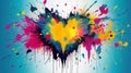 Vibrant Abstract Heart: Dynamic Paint Splatters in Magenta, Turquoise, and Yellow