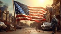 A community Thank You, Veterans banner displayed prominently on a town square