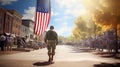 A community Thank You, Veterans banner displayed prominently on a town square,