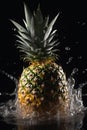 A Captivating Display of Hyper-Realistic Pineapple, Flowing Water, Motion, Gleaming Crystals, and Studio Lighting, Generative AI