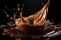 A captivating display of swirling brown chocolate cream splashing, Generative Ai