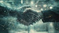 A symbolic handshake between humanity and artificial intelligence in a futuristic setting Royalty Free Stock Photo