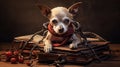 Captivating Documentary Photos Of Chihuahua Dog Sitting On An Old Book