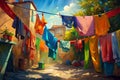 Sunny Day Laundry Authentic Documentary Photography Captures Clothes and Toys Drying Outdoors Evoking a Sense of Simple Royalty Free Stock Photo