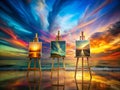 Surreal Double Exposure Photography Three Easels Abstract Canvas and Fine Art Visuals Capture a Dreamlike Realm Royalty Free Stock Photo