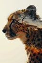 side silhouette of a cheetah seamlessly intertwined with the majestic African savannah