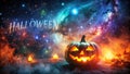 Cosmic JackoLanterns A Spooky Double Exposure for Halloween Greeting Cards Celebrating the Eerie Beauty of Space and