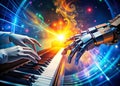 AIPowered Robotic Hands Play Piano A Stunning Double Exposure Visualizing the Future of Music Creation Through Advanced