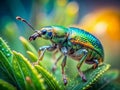 Closeup Double Exposure of a Green Weevil Polydrusus thalassinus on a Leaf A Stunning Visual of Insect Morphology Royalty Free Stock Photo