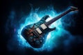 Captivating Electric blue guitar background. Generate Ai