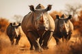 Captivating encounter with majestic black rhinoceros family on exhilarating safari journey Royalty Free Stock Photo