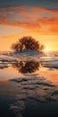 Captivating Exotic Fantasy Landscape: Reflection Of A Tree On A Frozen Lake