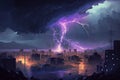 Fantasy landscape with city and thunderstorm Royalty Free Stock Photo