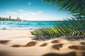 Tropical sea beach mockup template and palm leaf on seaside background for SPF cream protection. created with Generative AI Royalty Free Stock Photo