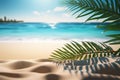 Tropical sea beach mockup template and palm leaf on seaside background for SPF cream protection. created with Generative AI Royalty Free Stock Photo