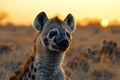 Captivating featuring a photograph of an hyena in the desert, shot with canon efs lens, golden hour lighting, high resolution Royalty Free Stock Photo