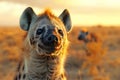 Captivating featuring a photograph of an hyena in the desert, shot with canon efs lens, golden hour lighting, high resolution Royalty Free Stock Photo
