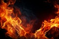 Captivating fire Closeup of intense flames on a black backdrop