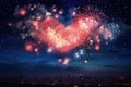 Captivating fireworks burst open in a vibrant display of colors and explosions, lighting up the night sky, Fireworks forming the