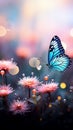 Captivating floral scene with butterfly and bokeh lights, beautiful background