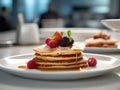 Food photography of Perfect Pancakes with berries, blurred background