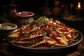 Captivating food photography showcasing intricate detail of delectable cheese nachos