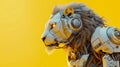 captivating fusion of machine and nature, presenting an AI robot with majestic head of a lion, embodying the harmony between