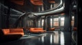 Shimmering Futuristic Design: Burnt Orange and Charcoal Gray Interior
