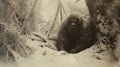 Captivating Gaze: A Mysterious Jungle With A Snow-covered Gorilla