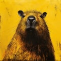 Captivating Gaze: Vibrant Beaver Painting On Yellow Background