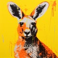 Captivating Gaze: A Vibrant Kangaroo In Splattereddripped Pop Art Style