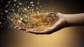 Captivating golden bead hand design abstract art sparkling accents elegant background close-up view creative expression