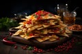 Captivating gourmet food photography showcasing intricate details of delectable cheese nachos