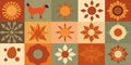 Vibrant Geometric Pattern with Sun and Floral Motifs Royalty Free Stock Photo