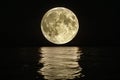 Captivating graphic a full moon over the ocean with reflection on the water, black background, hyper realistic photography Royalty Free Stock Photo