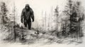 Detailed Drawing Of A Great Big Foot Walking In The Woods