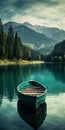 Captivating Green Boat On A Serene Lake - German Romanticism Inspired