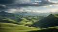 Captivating Green Hill Landscape With Smooth Curved Lines And Mountains