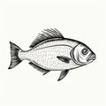 Captivating Hand Drawn Fish Sketch In Monochromatic Graphic Design Style