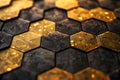 Captivating hexagonal black and gold technological background with stylish highlights. Concept Royalty Free Stock Photo