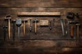 Meticulously Arranged Craftsmanship Tools on Rustic Wooden Table Royalty Free Stock Photo